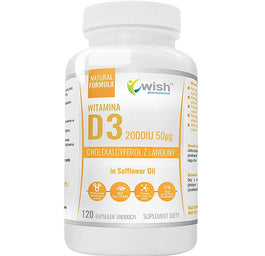 WISH Pharmaceutical Witamina D3 2000IU 50µg w oleju z krokosza barwierskiego suplement diety 120 kapsułek miękkich