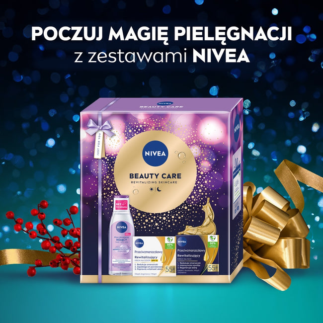 Nivea Beauty Care zestaw rewitalizujący krem na dzień SPF15 55+ 50ml + rewitalizujący krem na noc 55+ 50ml + kojący płyn micelarny 200ml