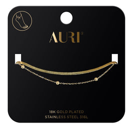 Auri Bransoletka pozłacana na nogę podwójna żmijka i kulki