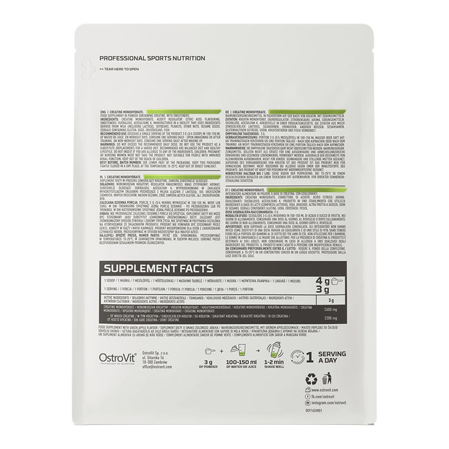 OstroVit Creatine Monohydrate kreatyna monohydrat suplement diety Zielone Jabłko 500g