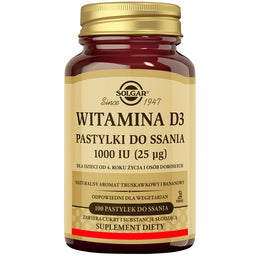 Solgar Witamina D3 1000 IU suplement diety 100 pastylek do ssania