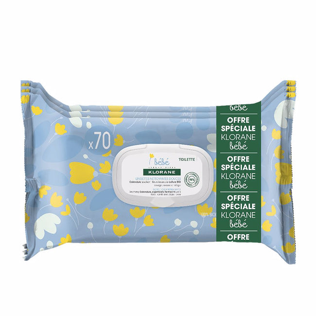 Klorane Bebe Gentle Cleansing Wipes delikatne chusteczki oczyszczające 3x70szt