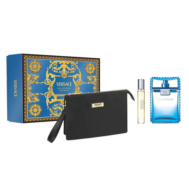 Versace Man Eau Fraiche zestaw woda toaletowa spray 100ml + woda toaletowa spray 10ml + kosmetyczka