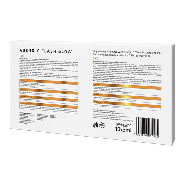 APIS Adeno-C Flash Glow Rozświetlające ampułki do twarzy z witaminą C i adenozyną 10x3ml