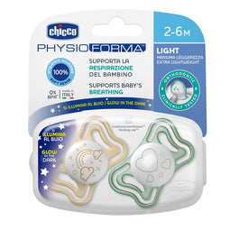 Chicco PhysioForma Light smoczek silikonowy uspokajający 2-6m Lumi 2szt.