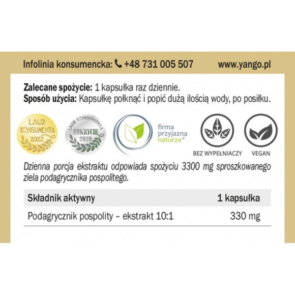 Yango Podagrycznik pospolity ekstrakt 10:1 suplement diety 90 kapsułek
