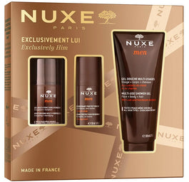 Nuxe Exclusively Him zestaw wielofunkcyjny żel nawilżający do twarzy 50ml + dezodorant roll-on 24-godzinna ochrona 50ml + wielofunkcyjny żel pod prysznic 200ml