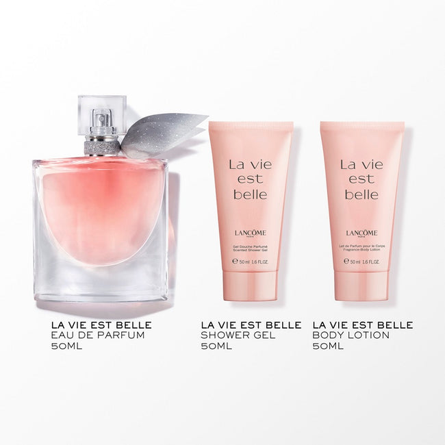 Lancome La Vie Est Belle zestaw woda perfumowana spray 50ml + balsam do ciała 50ml + żel pod prysznic 50ml