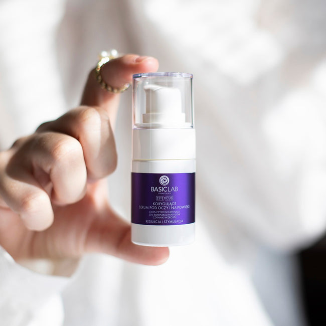 BasicLab Esteticus korygujące serum pod oczy z retinalem 0.03% 20% kompleksem peptydów i czynnikami wzrostu Redukcja i Stymulacja 15ml