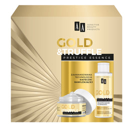 AA Gold & Truffles Prestige Essence 65+ zestaw głęboko odbudowujący krem-esencja 50ml + delikatne mleczko do demakijażu 150ml