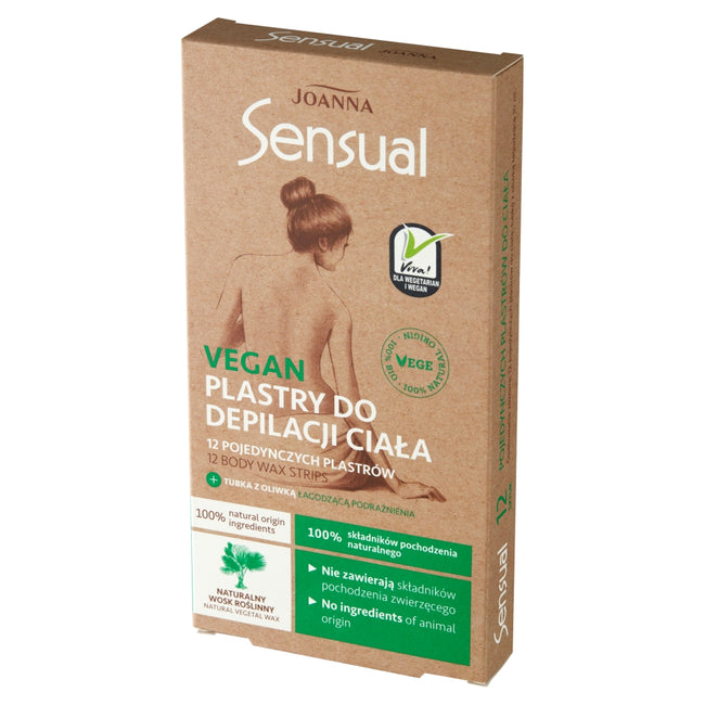 Joanna Sensual Vegan plastry do depilacji ciała 12szt + tubka z oliwką łagodzącą 10ml