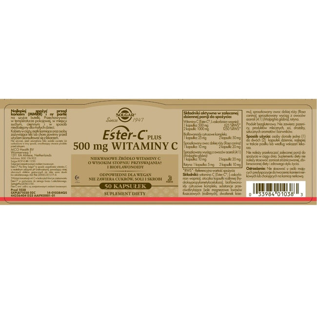 Solgar Ester C-Plus 500mg Witaminy C suplement diety 50 kapsułek