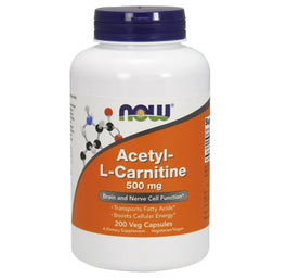 Now Foods Acetyl-L-Carnitine 500mg suplement diety 200 kapsułek