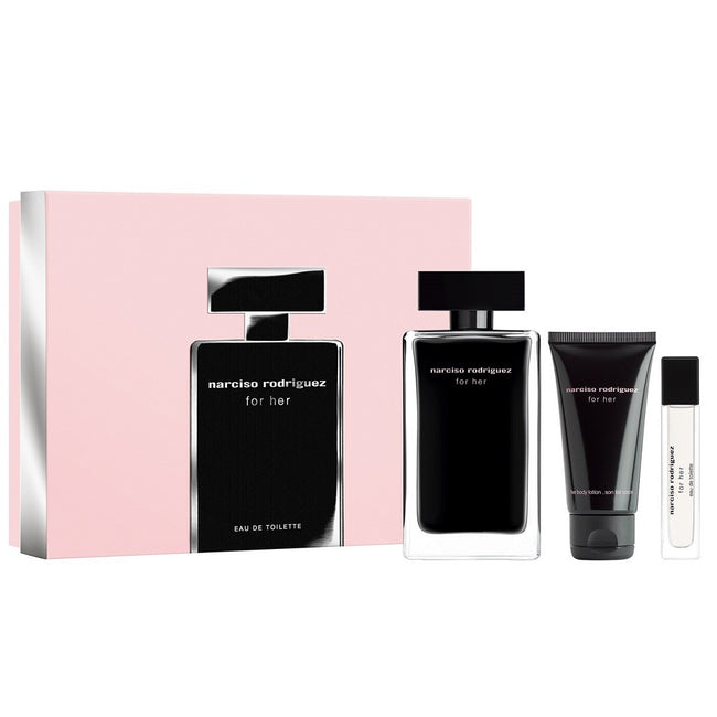 Narciso Rodriguez For Her zestaw woda toaletowa spray 100ml + balsam do ciała 50ml + woda toaletowa spray 10ml