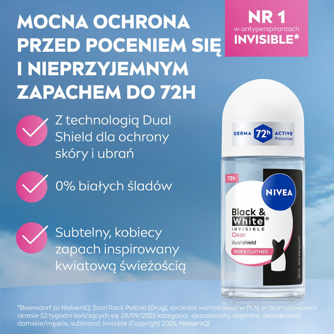 Nivea Black & White Invisible Clear antyperspirant w kulce 50ml
