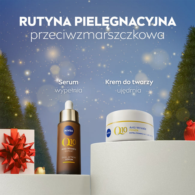 Nivea Q10 Elegance zestaw przeciwzmarszczkowy krem na dzień 50ml + podwójnie aktywne serum 30ml + kosmetyczka