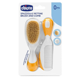 Chicco Brush and Comb zestaw szczotka z naturalnego włosia + grzebyk 0m+ Pomarańczowy