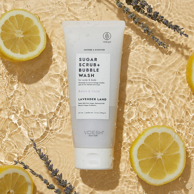 VOESH Sugar Scrub + Bubble Wash cukrowy peeling myjący do ciała i skóry głowy Lavender Land 210g