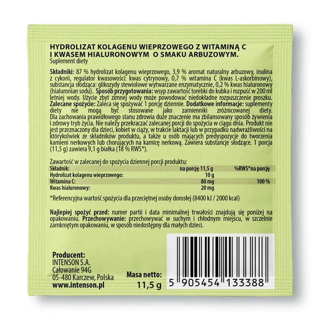 Intenson Kolagen + Witamina C + Kwas Hialuronowy suplement diety Arbuz 20x11.5g