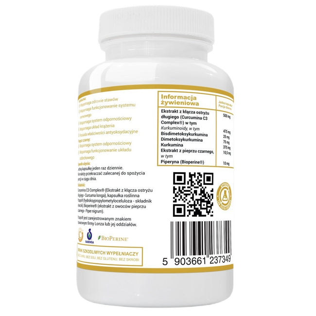 Natural Herbs Curcumin C3 500mg + Bioperine 10mg suplement diety 120 kapsułek