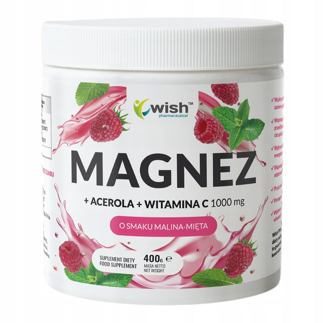 WISH Pharmaceutical Magnez + Acerola + Witamina C 1000mg suplement diety w proszku 400g