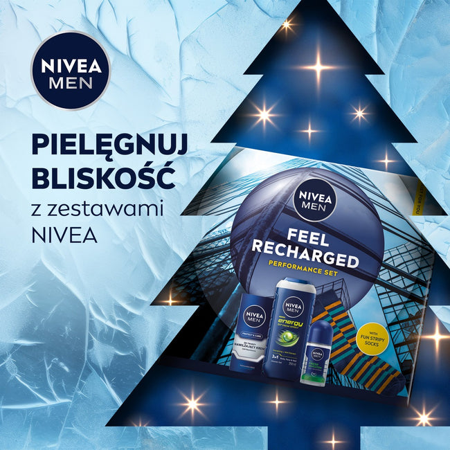 Nivea Men Feel Recharged zestaw nawilżający krem do twarzy 75ml + żel pod prysznic 3w1 250ml + antyperspirant roll-on 50ml