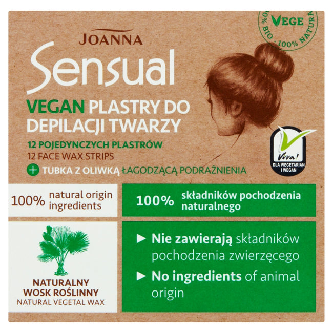 Joanna Sensual Vegan plastry do depilacji twarzy 12szt + tubka z oliwką łagodzącą 10ml