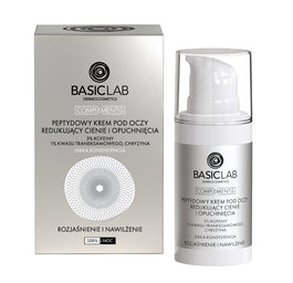 BasicLab Complementis peptydowy krem pod oczy redukujący cienie i opuchnięcia z 3% kofeiny 1% kwasu traneksamowego chryzyną o lekkiej konsystencji Rozjaśnienie i Nawilżenie 15ml