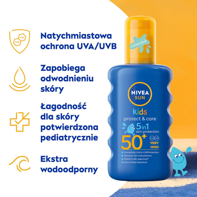 Nivea Sun Kids Protect & Care nawilżający spray ochronny na słońce dla dzieci SPF50 200ml