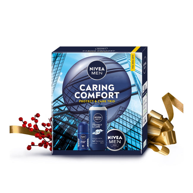 Nivea Men Caring Comfort zestaw żel pod prysznic 3w1 250ml + antyperspirant roll-on 50ml + krem uniwersalny 100ml