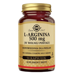 Solgar L-Arginina 500mg suplement diety 50 kapsułek