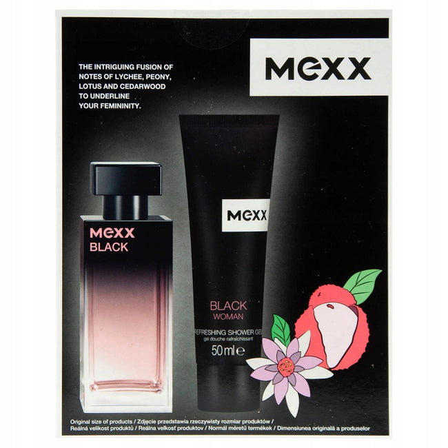 Mexx Black Woman zestaw woda toaletowa spray 30ml + żel pod prysznic 50ml