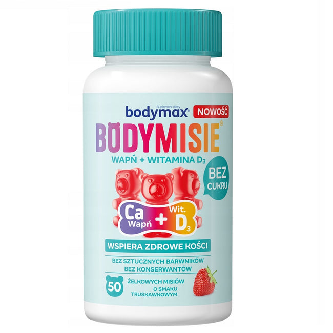 Bodymax Bodymisie Wapń + Witamina D3 żelki dla dzieci suplement diety Truskawka 50szt.