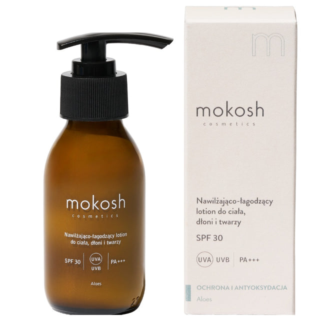 Mokosh Nawilżająco-łagodzący lotion do ciała dłoni i twarzy SPF30 Aloes 90ml