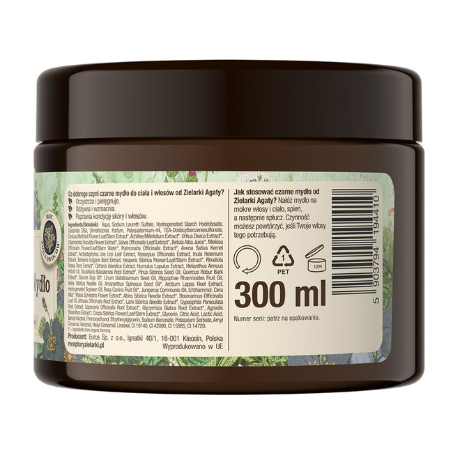 Receptury Zielarki Ziołowe czarne mydło do mycia ciała i włosów 300ml