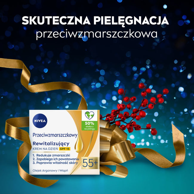 Nivea Beauty Care zestaw rewitalizujący krem na dzień SPF15 55+ 50ml + rewitalizujący krem na noc 55+ 50ml + kojący płyn micelarny 200ml
