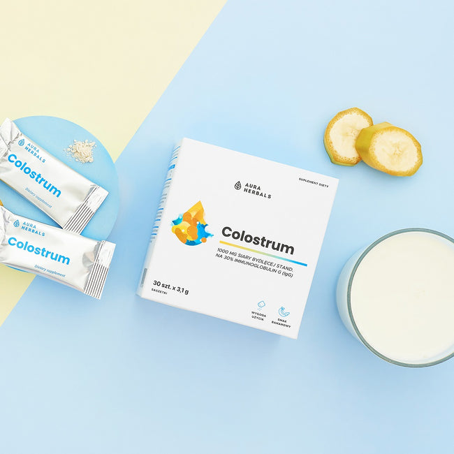 Aura Herbals Colostrum 1000mg suplement diety o smaku bananowym 30x3.1g
