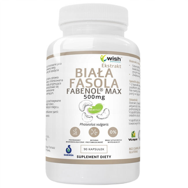 WISH Pharmaceutical Biała Fasola Ekstrakt Fabenol® Max 500mg suplement diety 90 kapsułek