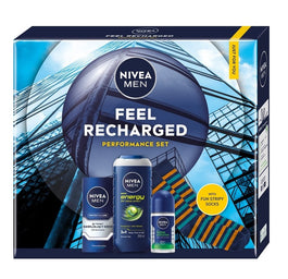 Nivea Men Feel Recharged zestaw nawilżający krem do twarzy 75ml + żel pod prysznic 3w1 250ml + antyperspirant roll-on 50ml