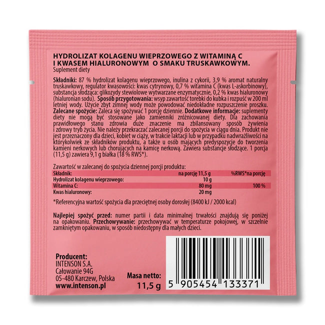 Intenson Kolagen + Witamina C + Kwas Hialuronowy suplement diety Truskawka 11.5g