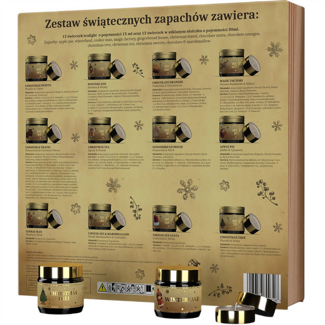 HiSkin Baśniowa Księga Kalendarz Adwentowy świeczki tealight 12x15ml + świeczki sojowe w słoiczkach 12x30ml