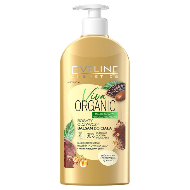 Eveline Cosmetics Viva Organic bogaty odżywczy balsam do ciała Masło Kakaowe + bioOlej Arganowy 350ml