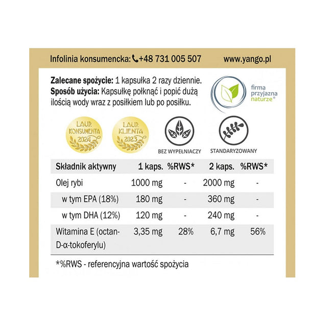 Yango Omega 3 1000mg suplement diety 60 kapsułek