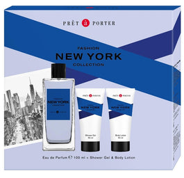 Coty Pret A Porter New York zestaw woda perfumowana spray 100ml + balsam do ciała 50ml + żel pod prysznic 50ml