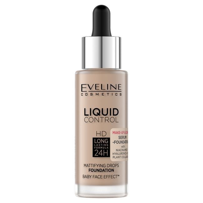 Eveline Cosmetics Liquid Control HD matujący podkład do twarzy z niacynamidem 025 Light Rose 32ml