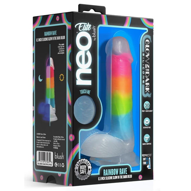 Blush Neo Elite Rainbow Rave dildo świecące w ciemności 16.5cm