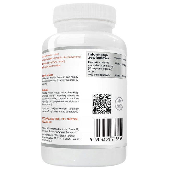 WISH Pharmaceutical Cordyceps 750mg suplement diety 120 kapsułek
