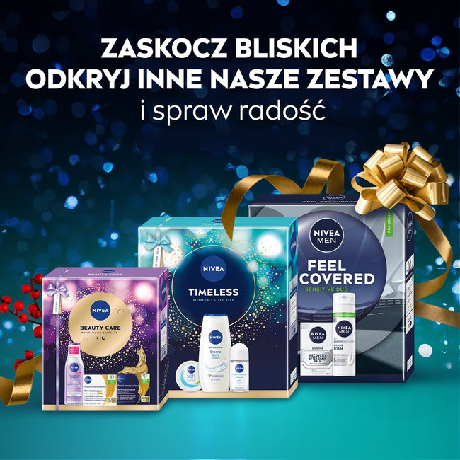 Nivea Pampering zestaw pielęgnujący żel pod prysznic 250ml + odżywcze mleczko do ciała 250ml + intensywnie nawilżający krem do rąk 100ml + antyperspirant w kulce 50ml