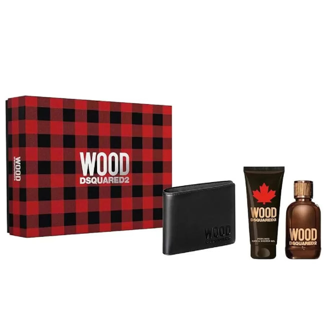 Dsquared2 Wood Pour Homme zestaw woda toaletowa spray 100ml + żel pod prysznic 100ml + portfel