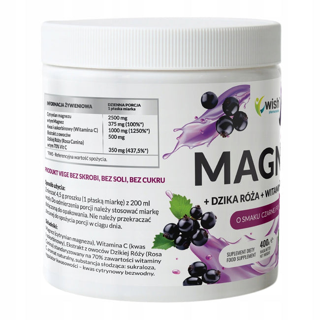 WISH Pharmaceutical Magnez + Dzika Róża + Witamina C 1000mg suplement diety w proszku 400g